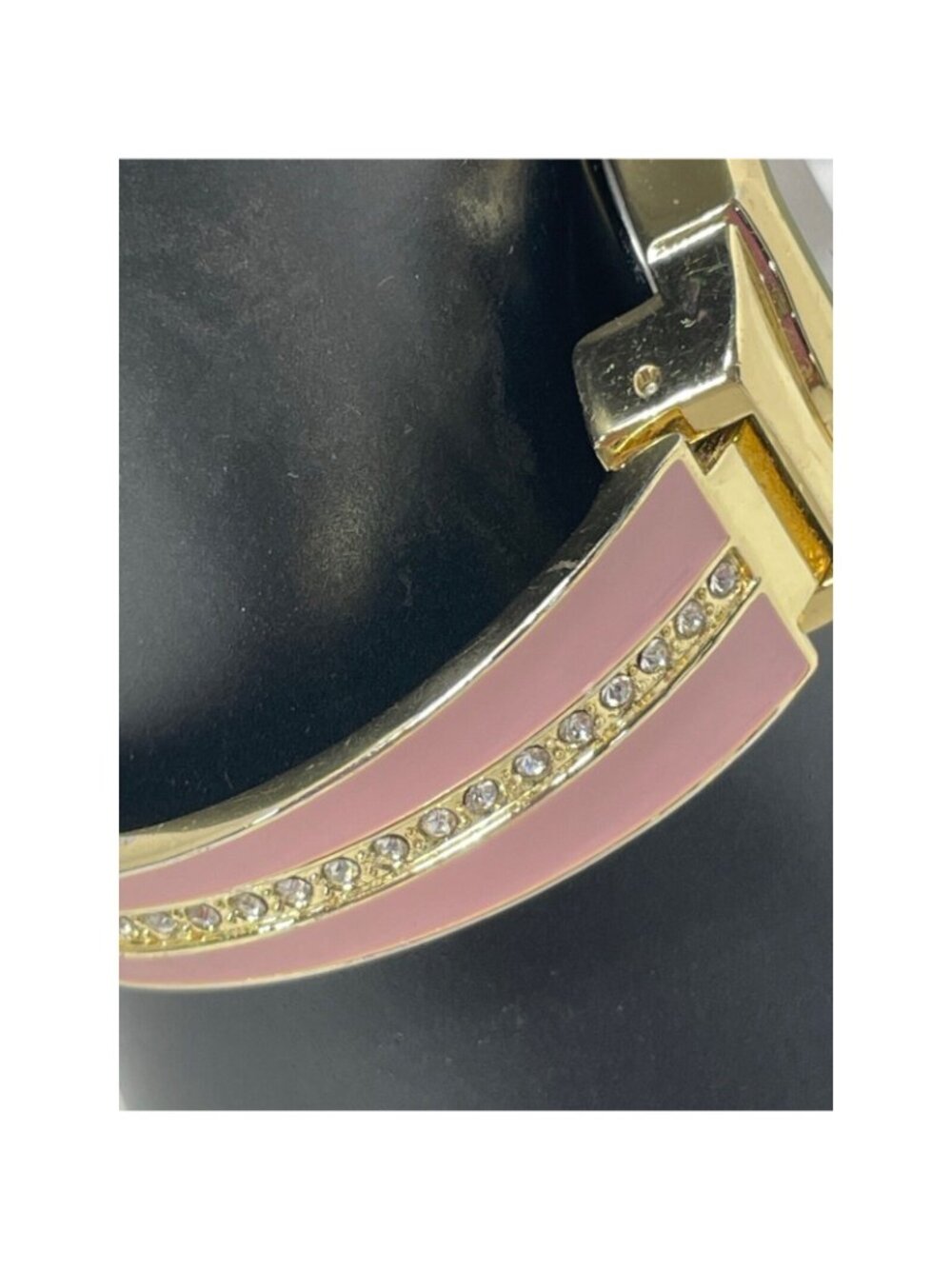 Retro Cuff Enamel Bracelet Watch Rhinestones Pink Japanese Movement